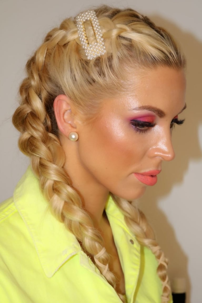Pinned-up hair style with Hairdreams hair