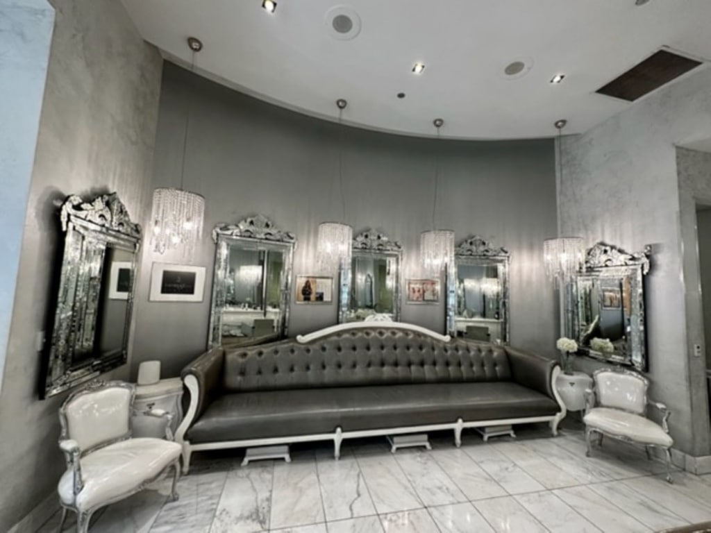 Salon interior in white and silver