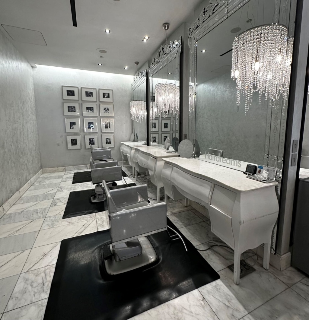 Salon interior in white and silver