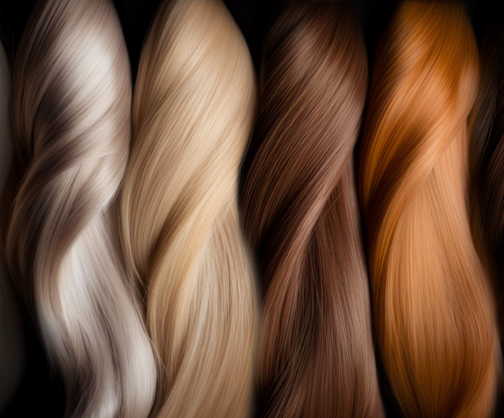 Four twisted hair plaits in four trendy colours lie next to each other.